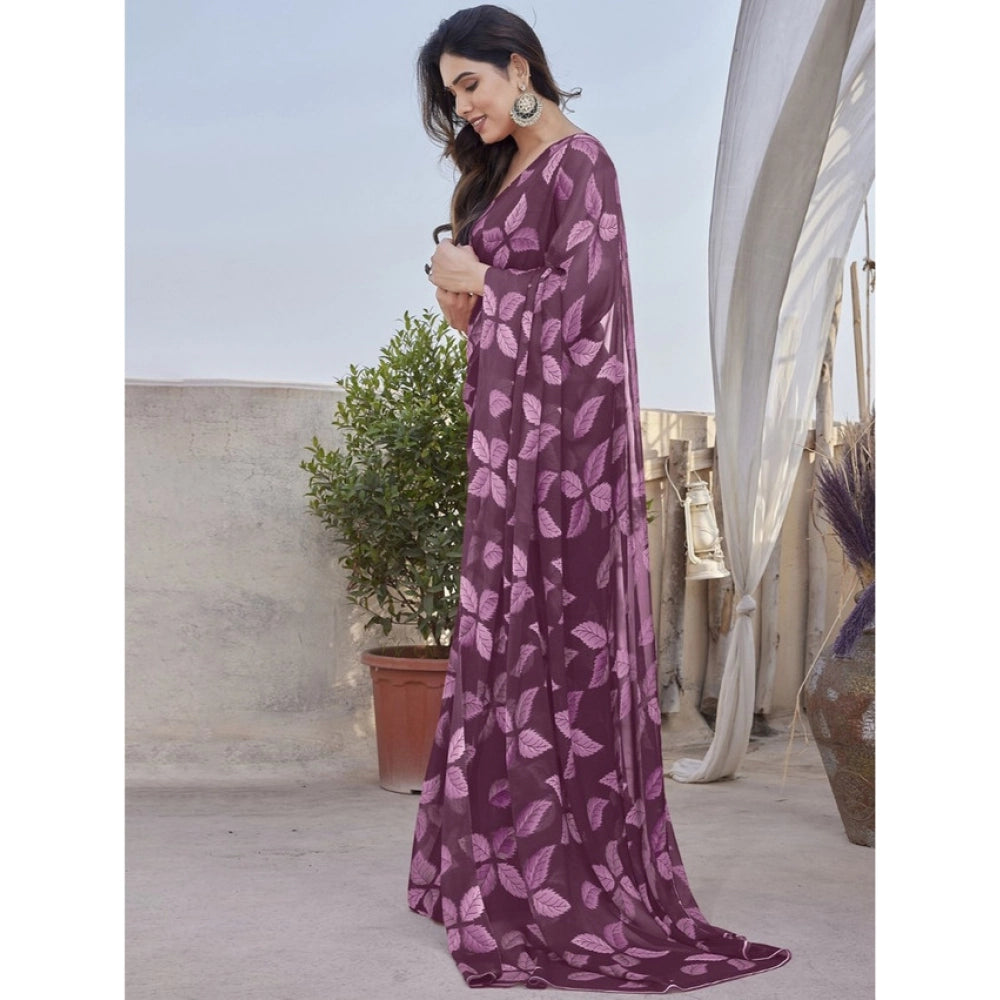 Women'S Chiffon Printed Saree With Unstitched Blouse 5.5Mtr (P