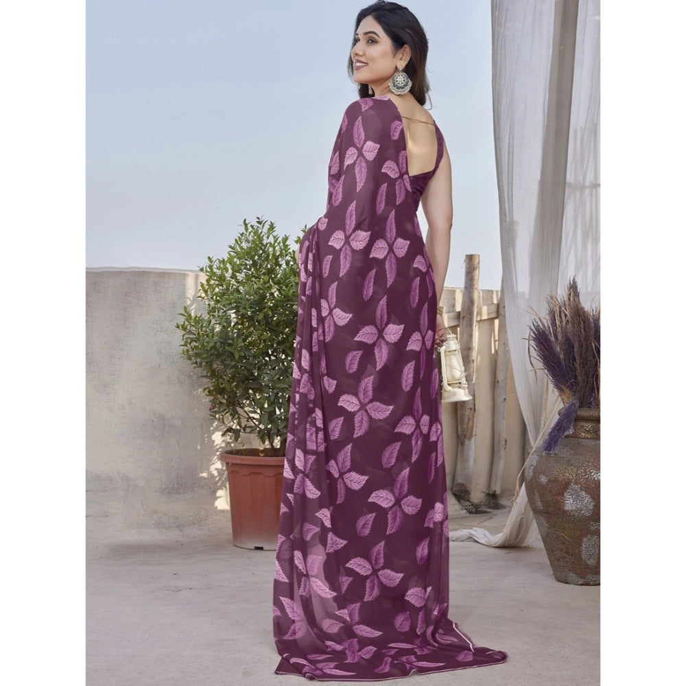 Women'S Chiffon Printed Saree With Unstitched Blouse 5.5Mtr (P