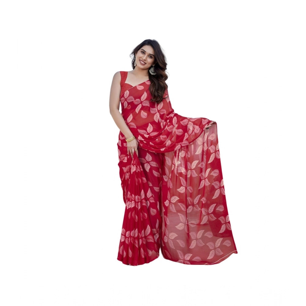 Women'S Chiffon Printed Saree With Unstitched Blouse 5.5Mtr (R