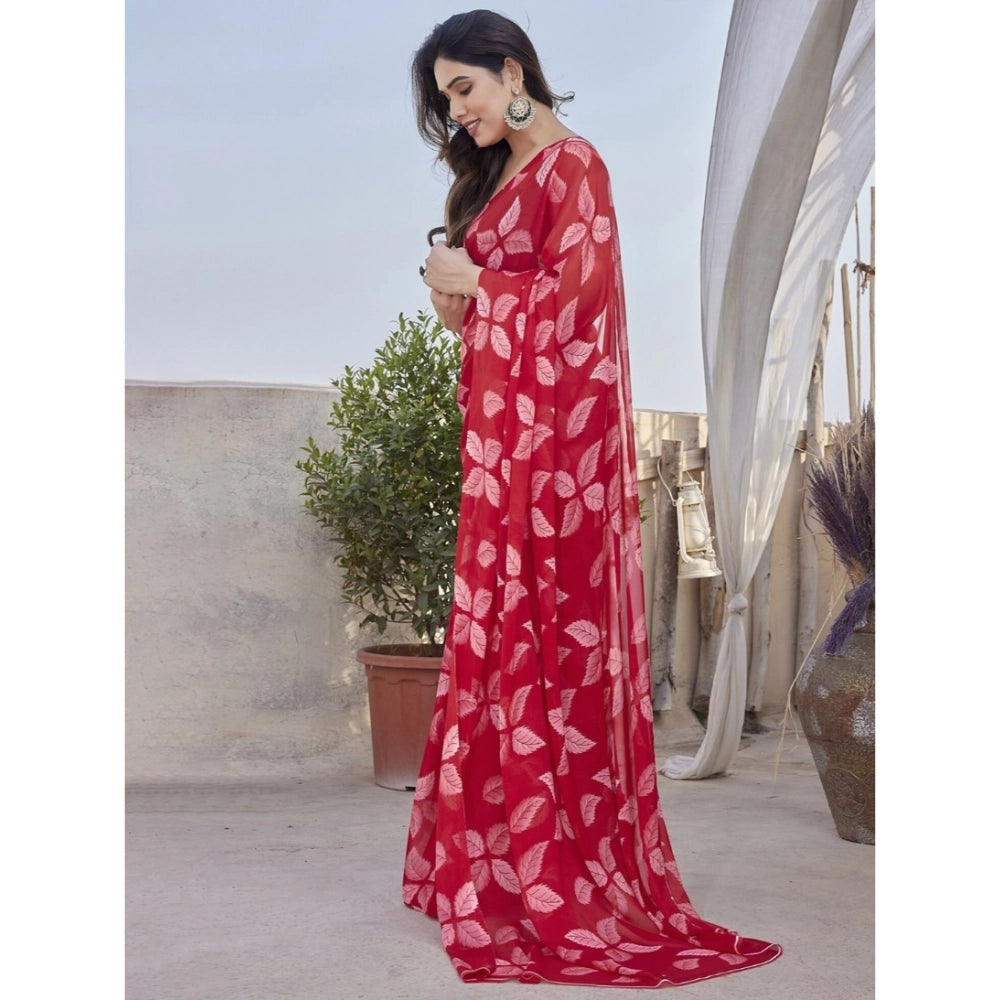 Women'S Chiffon Printed Saree With Unstitched Blouse 5.5Mtr (R