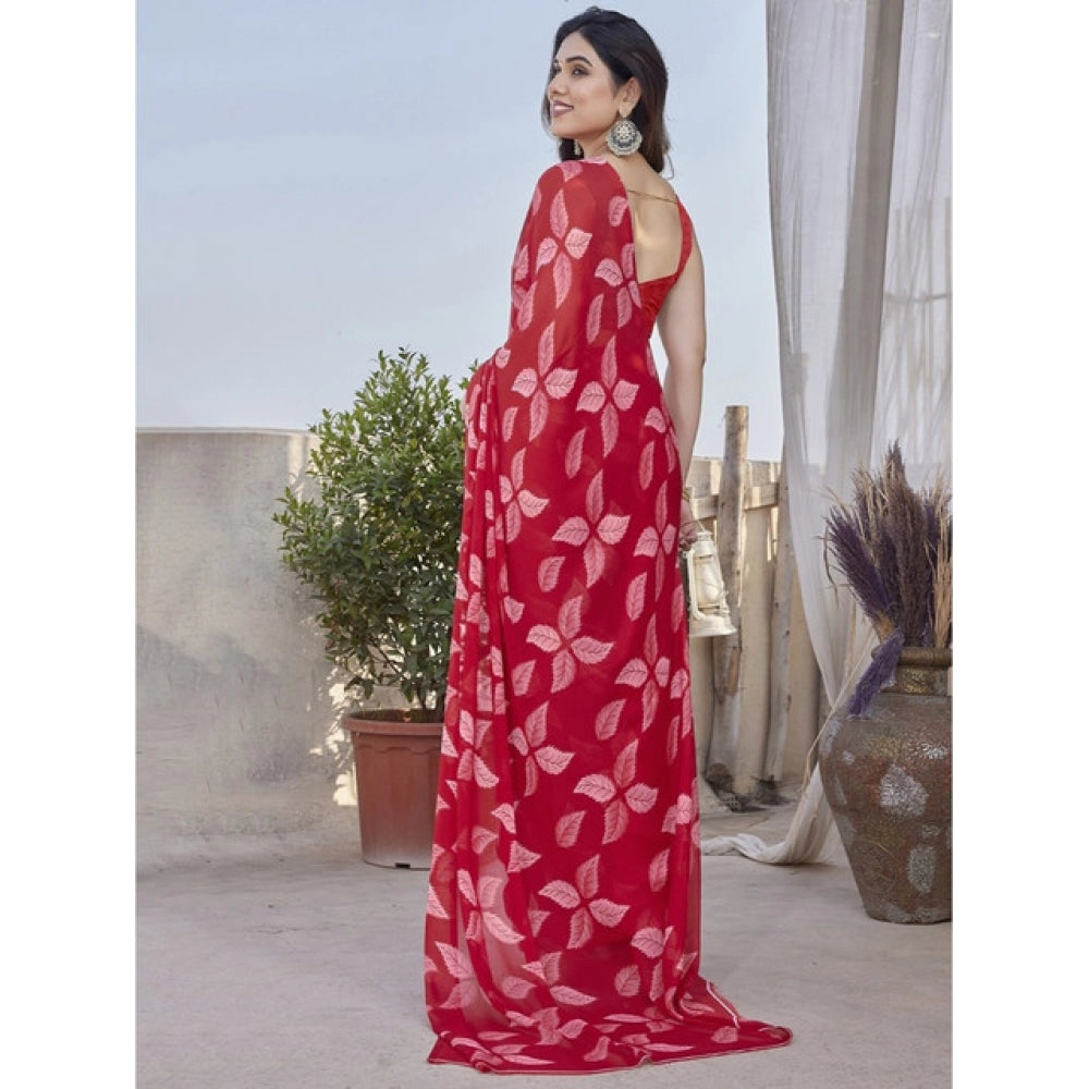 Women'S Chiffon Printed Saree With Unstitched Blouse 5.5Mtr (R