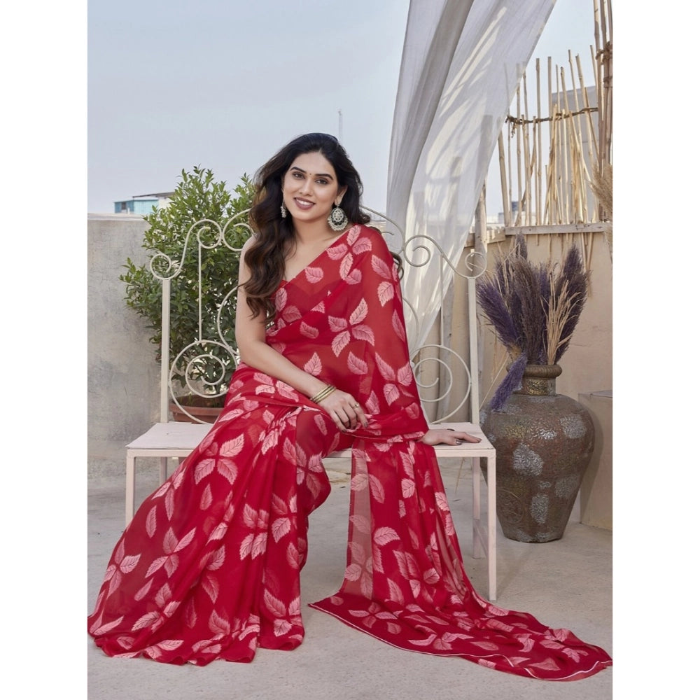 Women'S Chiffon Printed Saree With Unstitched Blouse 5.5Mtr (R