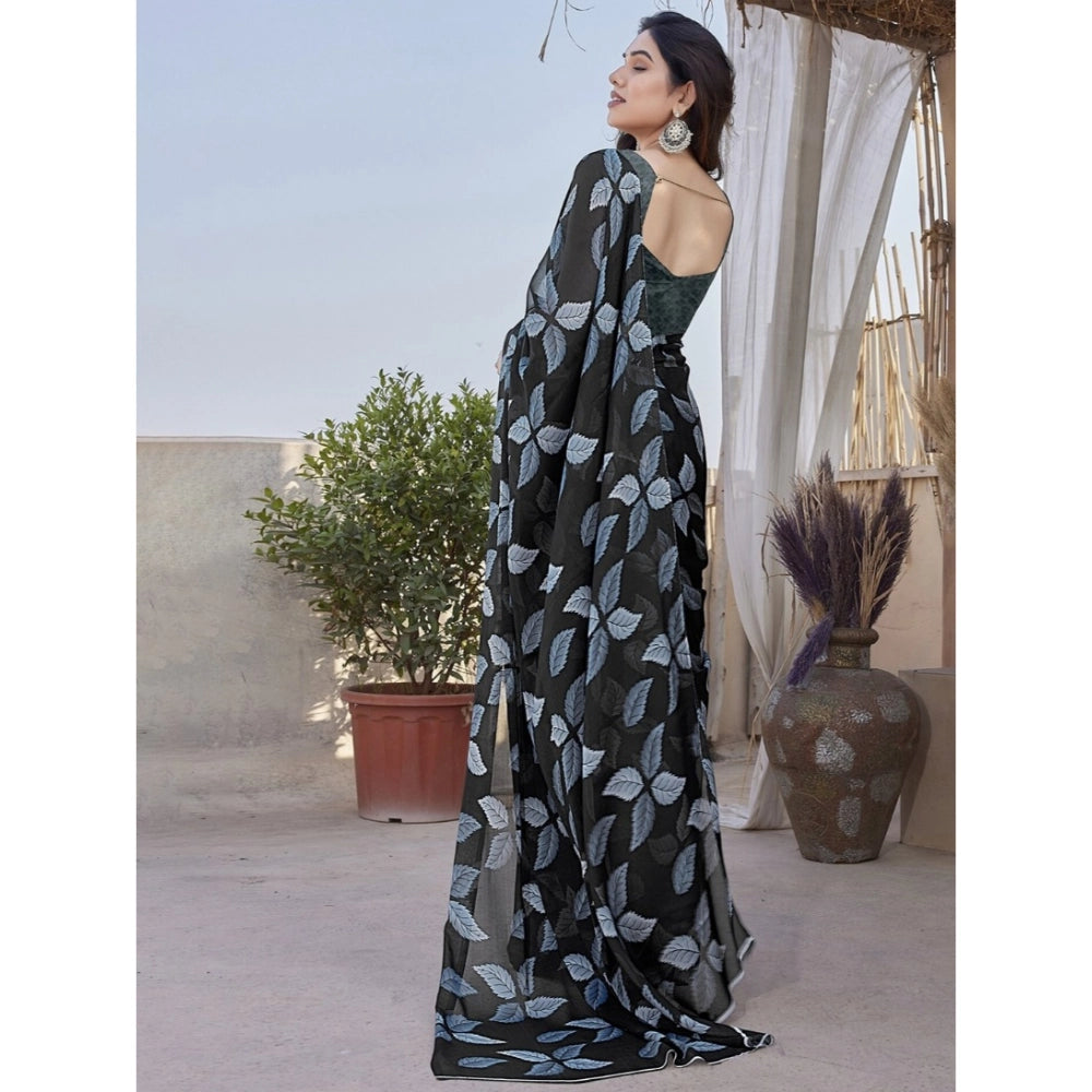 Women'S Chiffon Printed Saree With Unstitched Blouse 5.5Mtr (B
