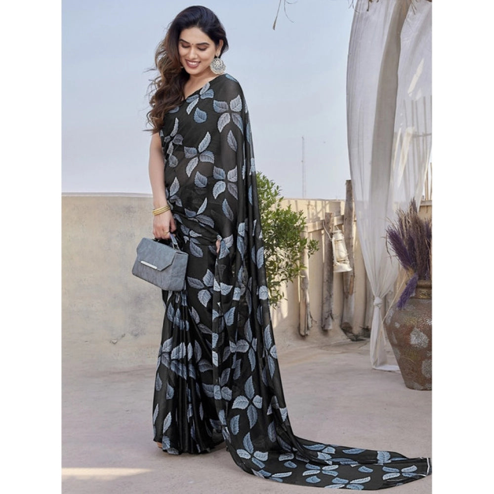 Women'S Chiffon Printed Saree With Unstitched Blouse 5.5Mtr (B