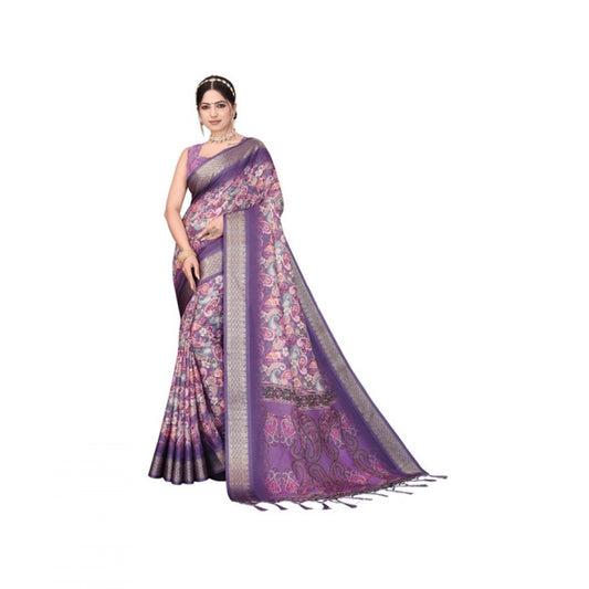 Women'S Cotton Silk Printed Saree With Unstitched Blouse 5.5Mt