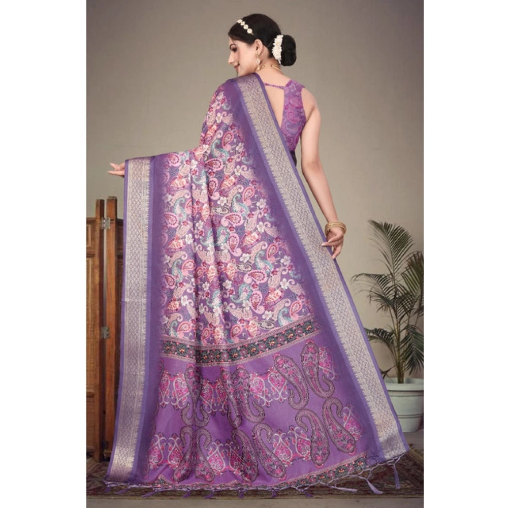 Women'S Cotton Silk Printed Saree With Unstitched Blouse 5.5Mt