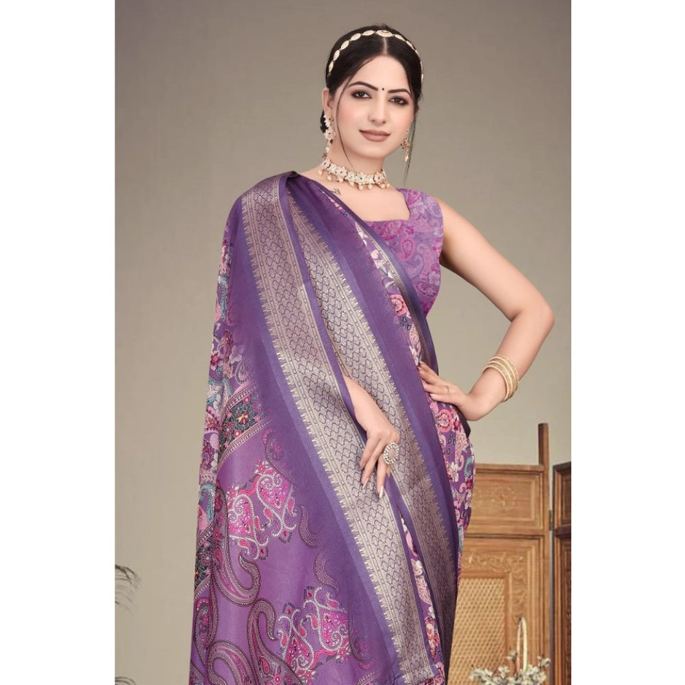 Women'S Cotton Silk Printed Saree With Unstitched Blouse 5.5Mt