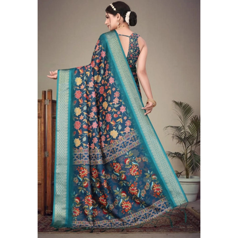Women'S Cotton Silk Printed Saree With Unstitched Blouse 5.5Mt