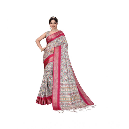 Women'S Cotton Silk Printed Saree With Unstitched Blouse 5.5Mt
