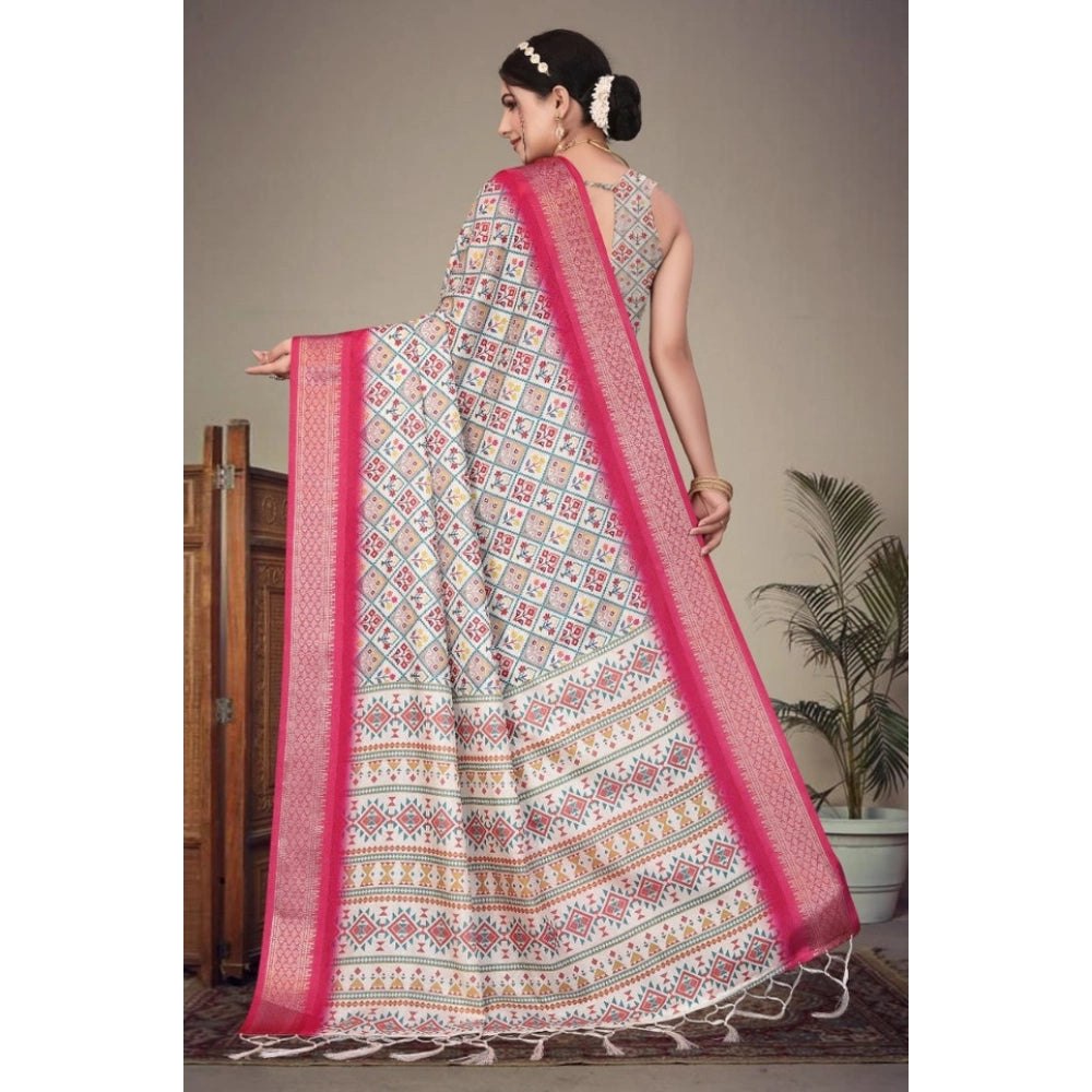 Women'S Cotton Silk Printed Saree With Unstitched Blouse 5.5Mt