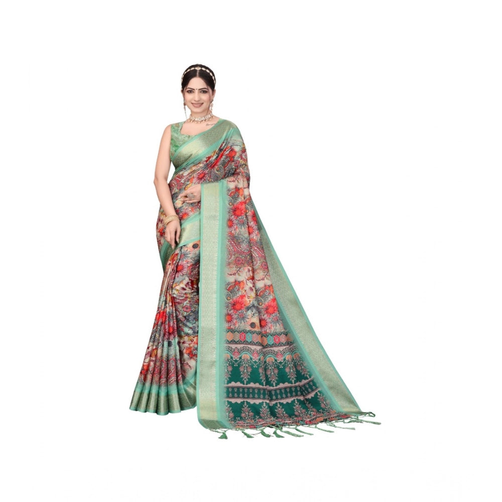 Women'S Cotton Silk Printed Saree With Unstitched Blouse 5.5Mt