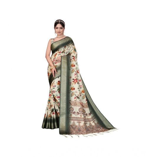 Women'S Cotton Silk Printed Saree With Unstitched Blouse 5.5Mt