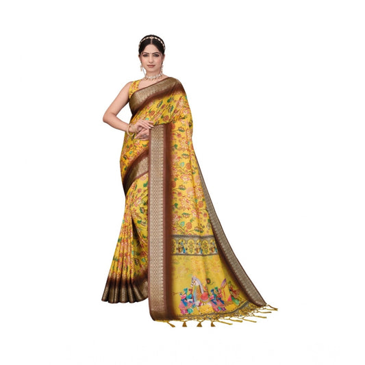 Women'S Cotton Silk Printed Saree With Unstitched Blouse 5.5Mt