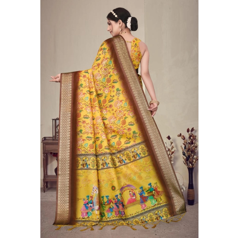 Women'S Cotton Silk Printed Saree With Unstitched Blouse 5.5Mt