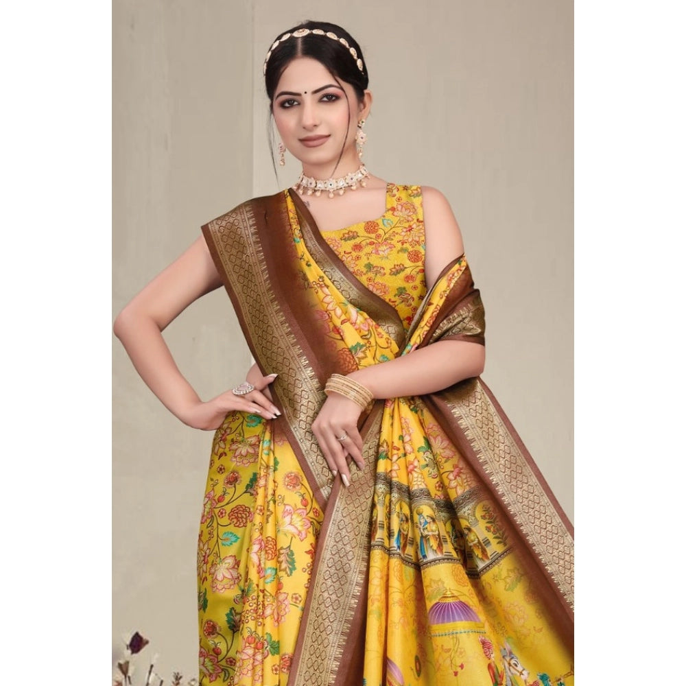 Women'S Cotton Silk Printed Saree With Unstitched Blouse 5.5Mt