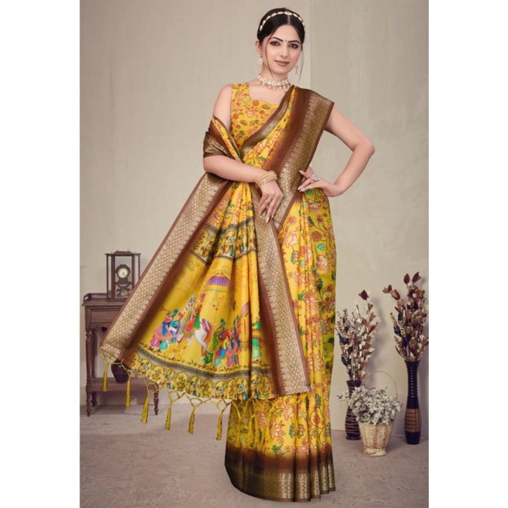 Women'S Cotton Silk Printed Saree With Unstitched Blouse 5.5Mt