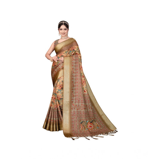Women'S Cotton Silk Printed Saree With Unstitched Blouse 5.5Mt