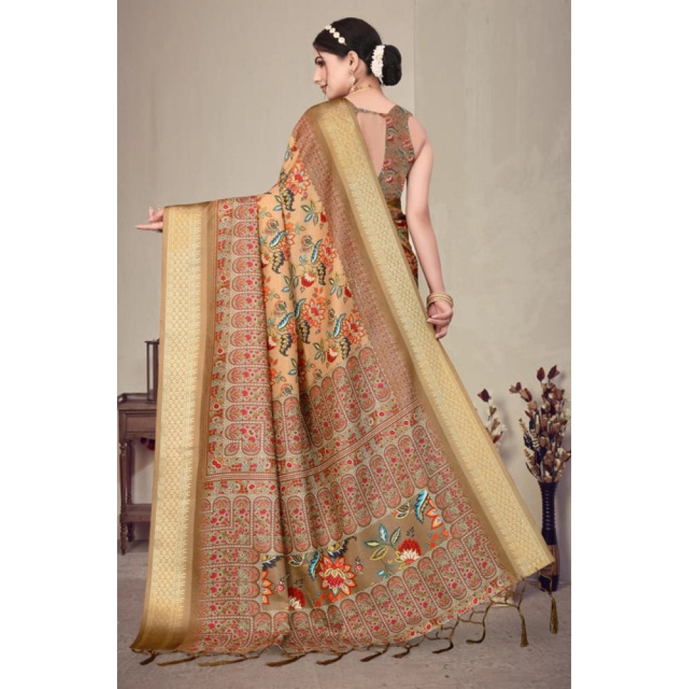 Women'S Cotton Silk Printed Saree With Unstitched Blouse 5.5Mt