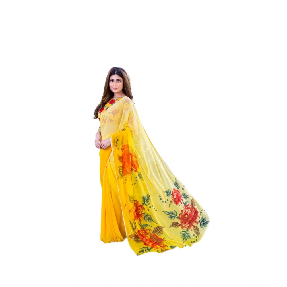 Women'S Georgette Printed Saree With Unstitched Blouse 5.5Mtr