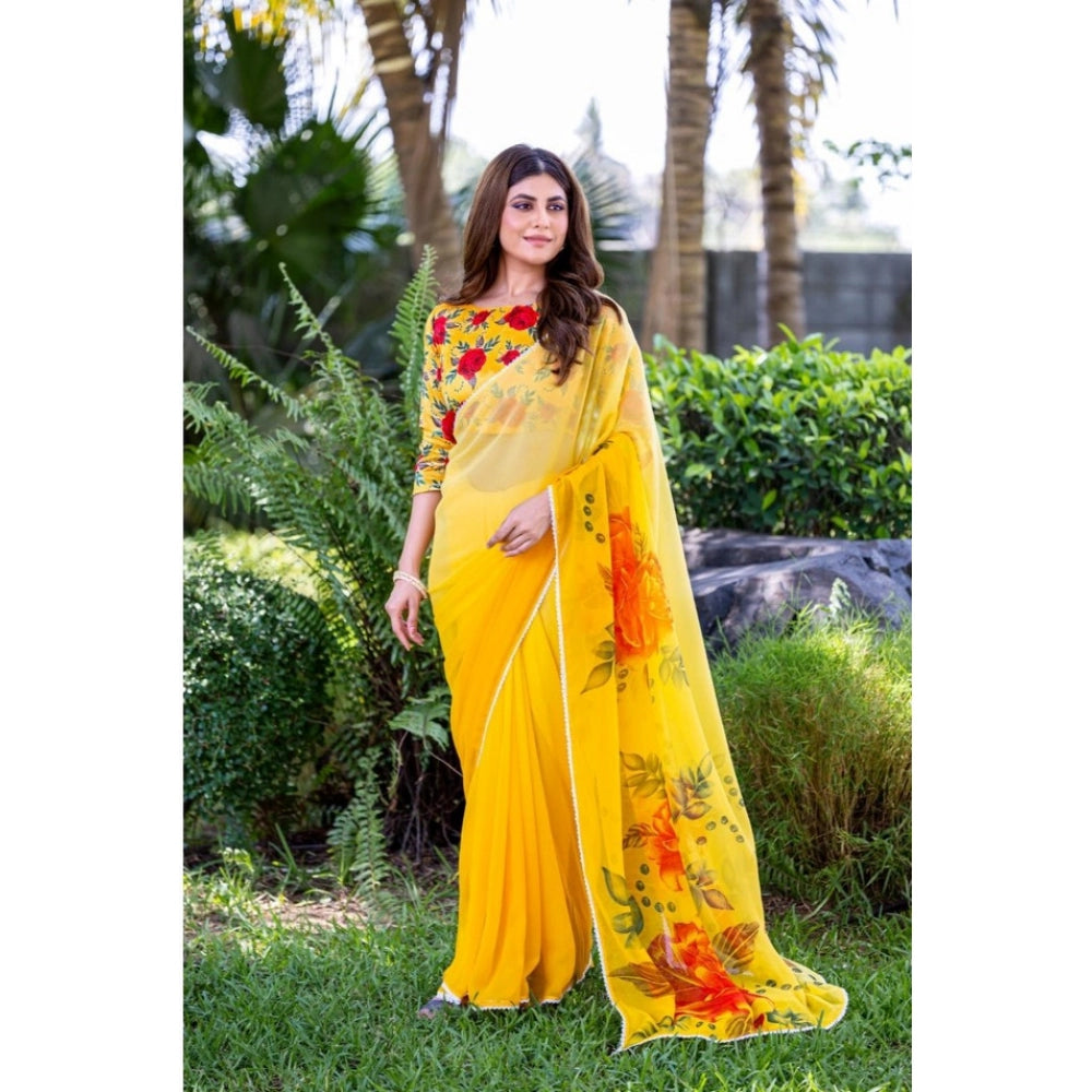 Women'S Georgette Printed Saree With Unstitched Blouse 5.5Mtr
