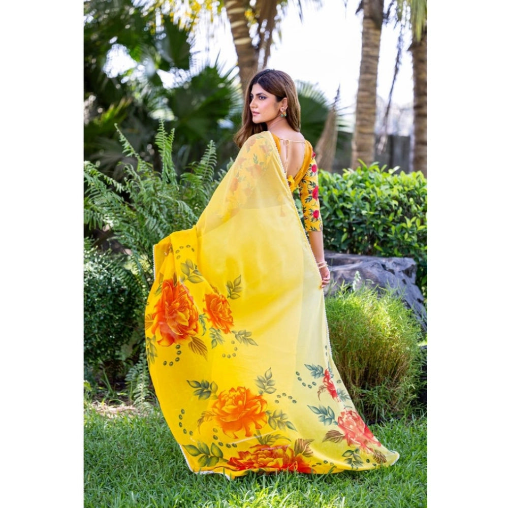 Women'S Georgette Printed Saree With Unstitched Blouse 5.5Mtr