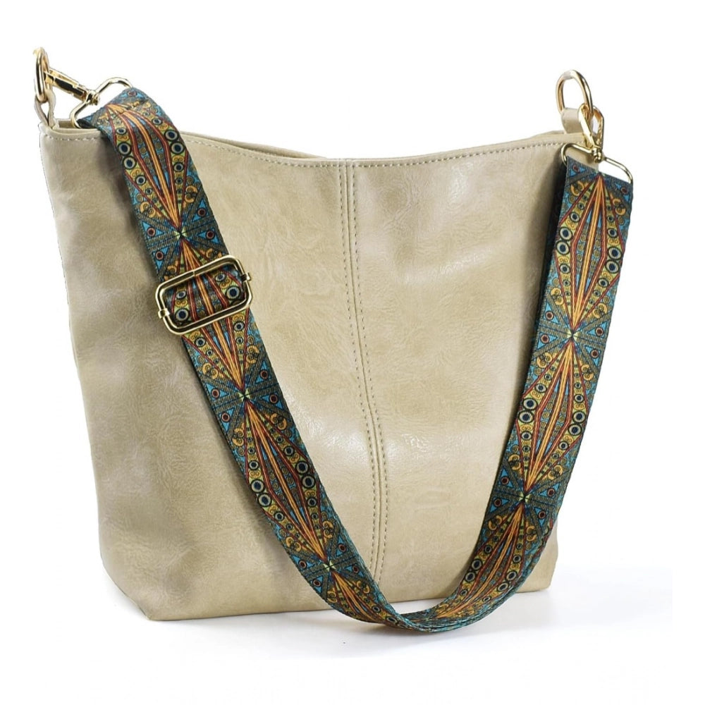 Women'S Pu Leather Zipper Handbag (Beige)