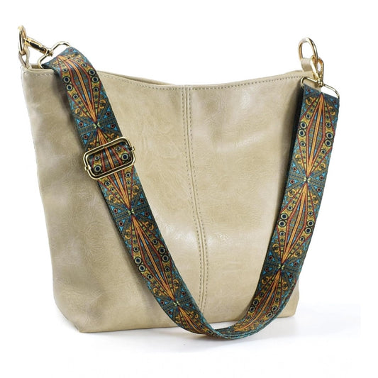 Women'S Pu Leather Zipper Handbag (Beige)