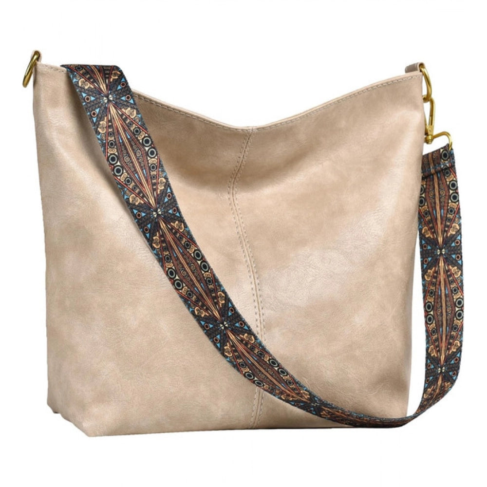 Women'S Pu Leather Zipper Handbag (Beige)