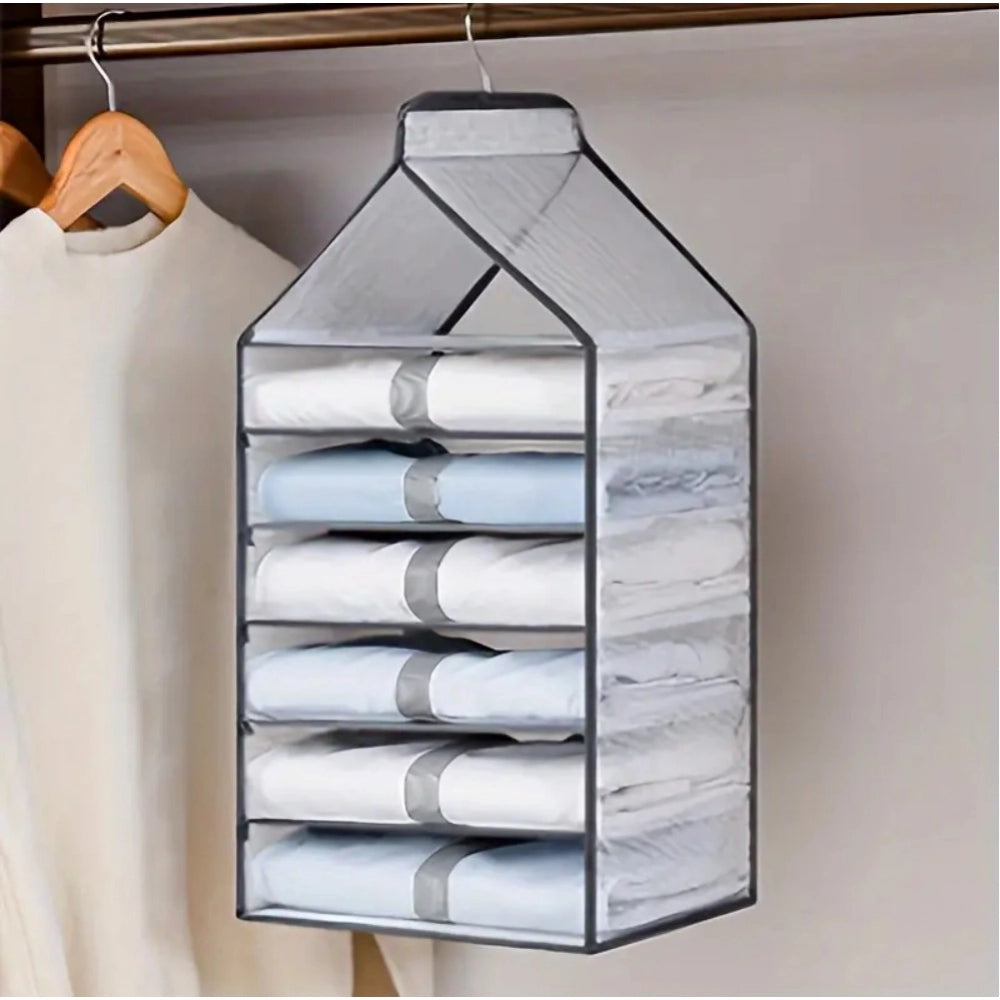Hanging Foldable Fabric Closet Organizer With 6 Shelves