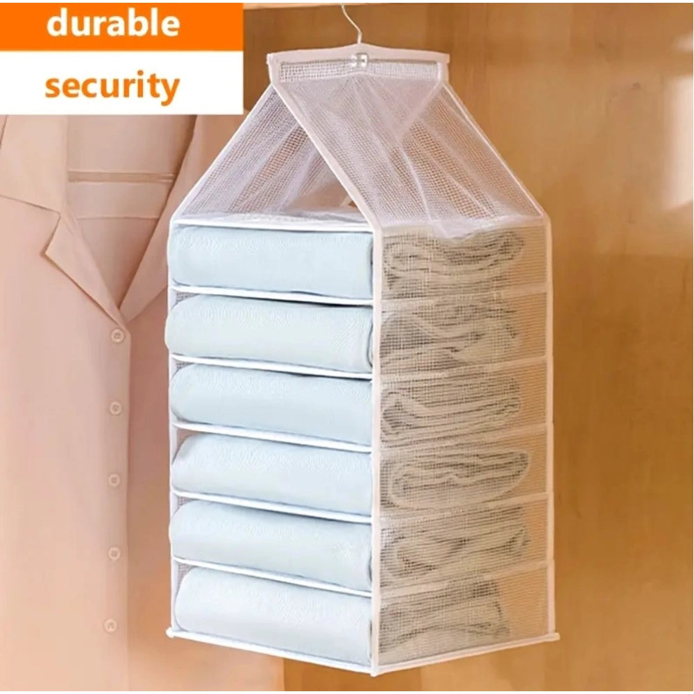 Hanging Foldable Fabric Closet Organizer With 6 Shelves