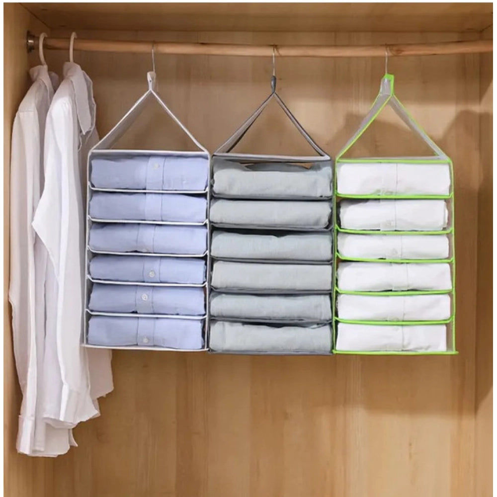 Hanging Foldable Fabric Closet Organizer With 6 Shelves