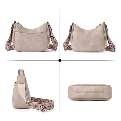 Women's PU Leather Zipper Sling Bag (Beige)