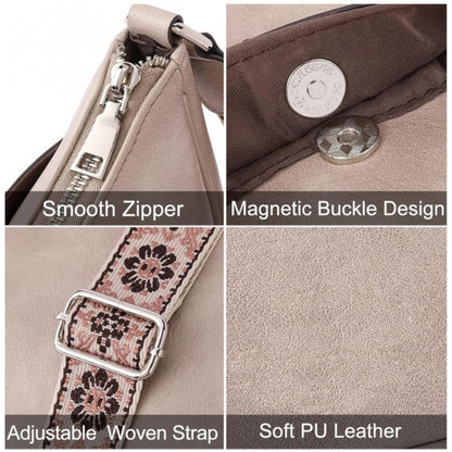 Women's PU Leather Zipper Sling Bag (Beige)