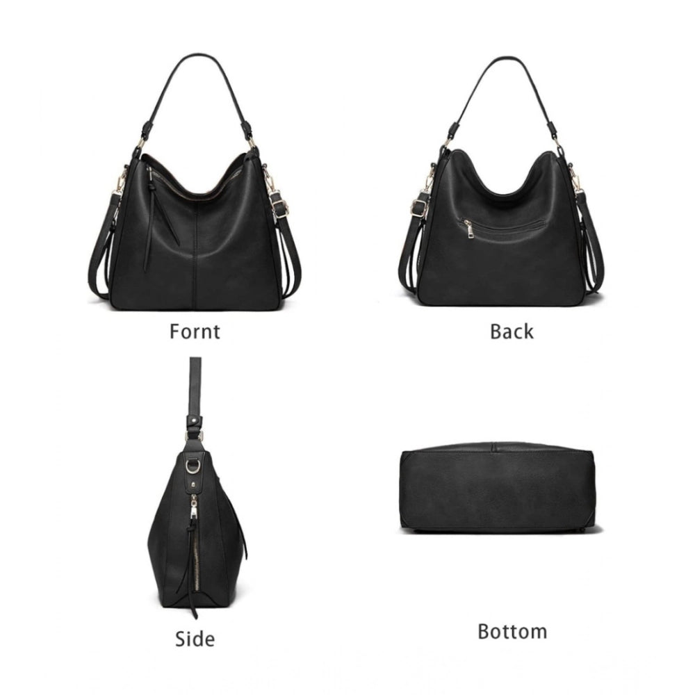 Women'S Pu Leather Zipper Handbag (Black)