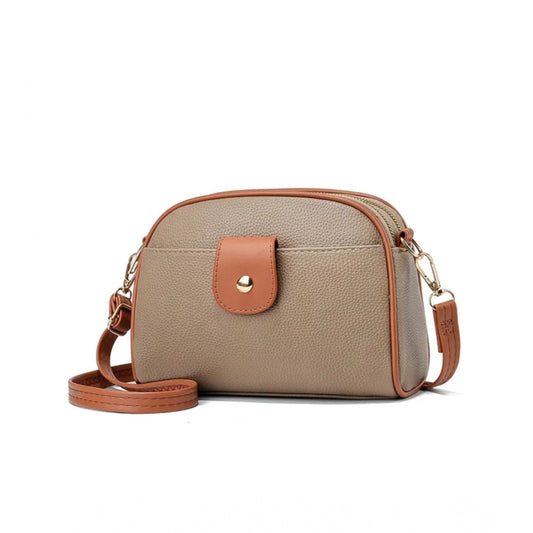 Women'S Pu Leather Zipper Sling Bag (Khakhi)