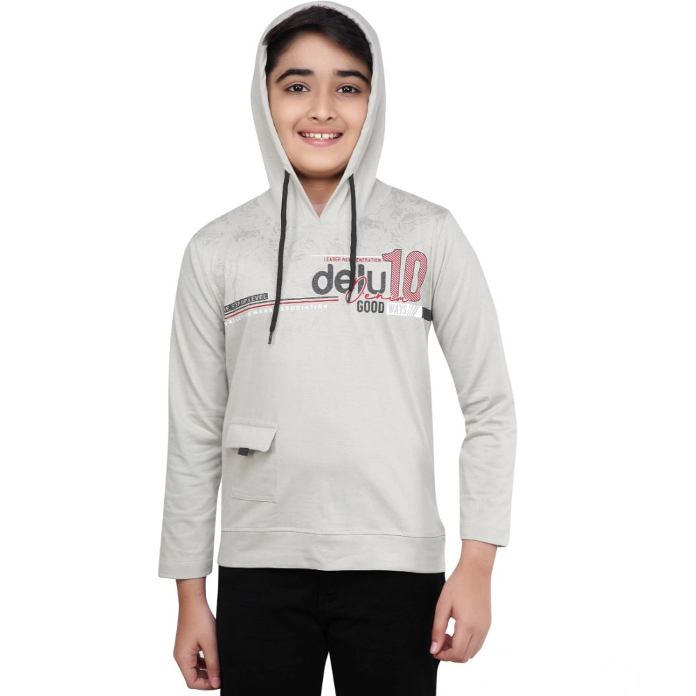 Boy'S Cotton Printeded Hooded Neck Hoodies (Grey )