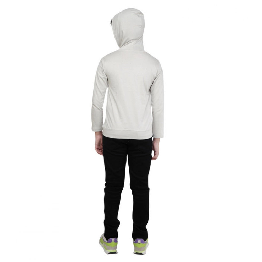 Boy'S Cotton Printeded Hooded Neck Hoodies (Grey )