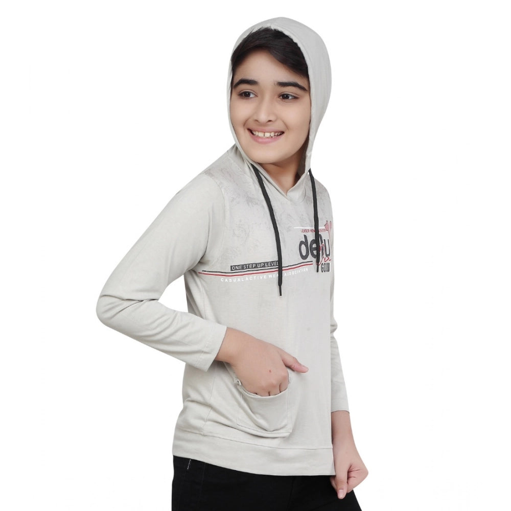 Boy'S Cotton Printeded Hooded Neck Hoodies (Grey )
