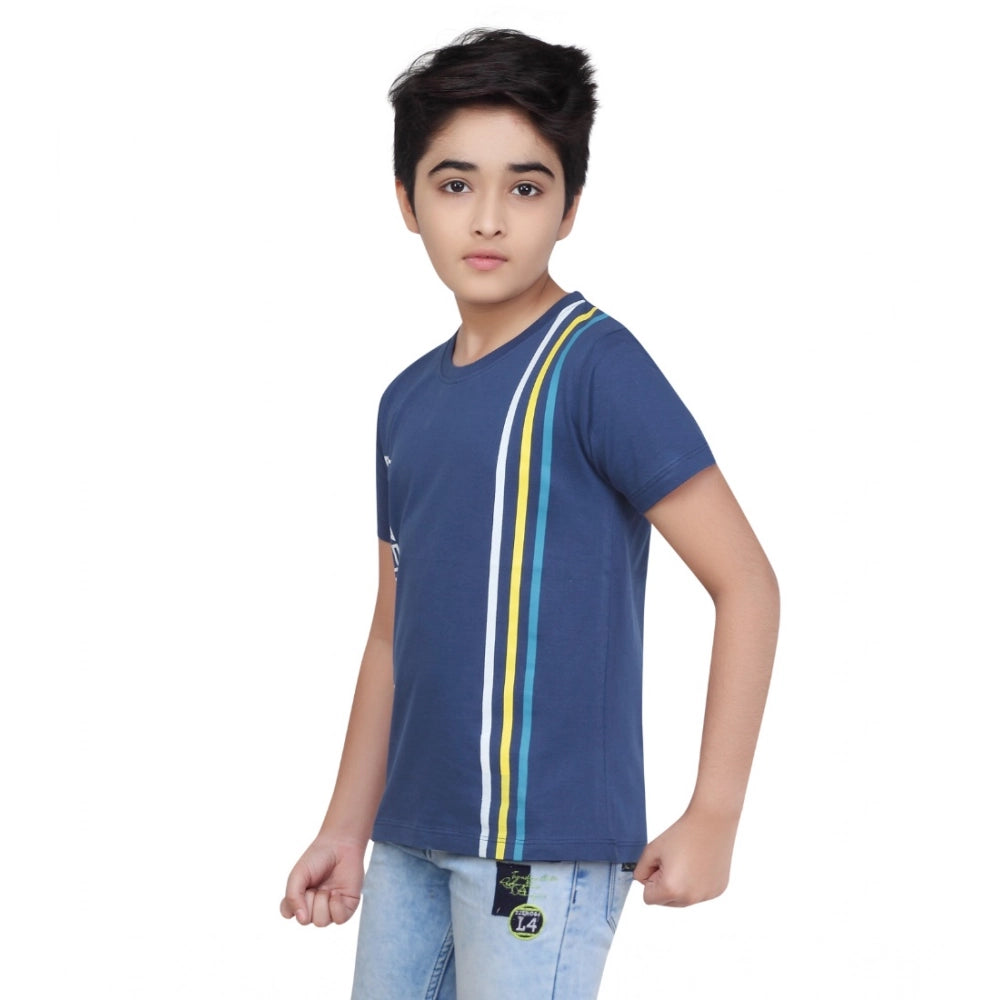 Boy'S Cotton Grapic Printed Round Neck T-Shirt (Blue)