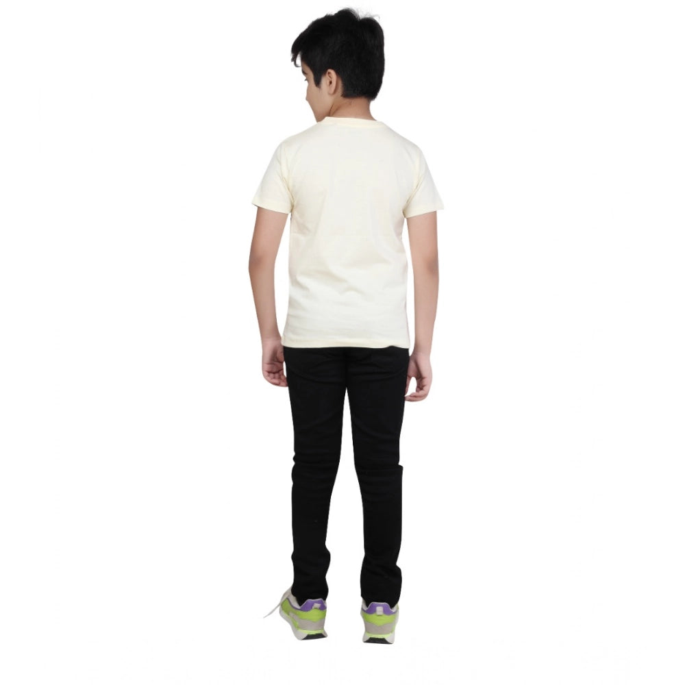 Boy'S Cotton Grapic Printed Round Neck T-Shirt (Beige )