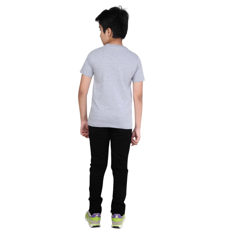 Boy'S Cotton Grapic Printed Round Neck T-Shirt (Grey Melange)