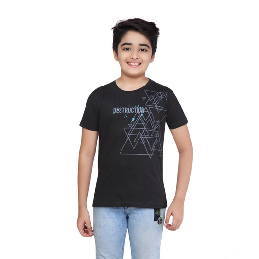 Boy'S Cotton Grapic Printed Round Neck T-Shirt (Black)