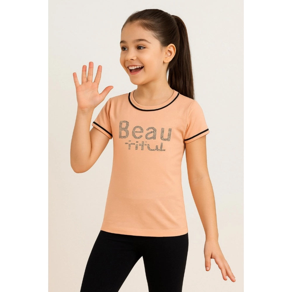 Girl'S Cotton Printeded Round Neck T-Shirt (Sandal Beach)