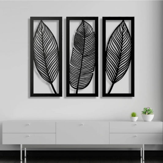 Wooden 3 Pieces Leaf Wall Art Panel Frame For Home Decor