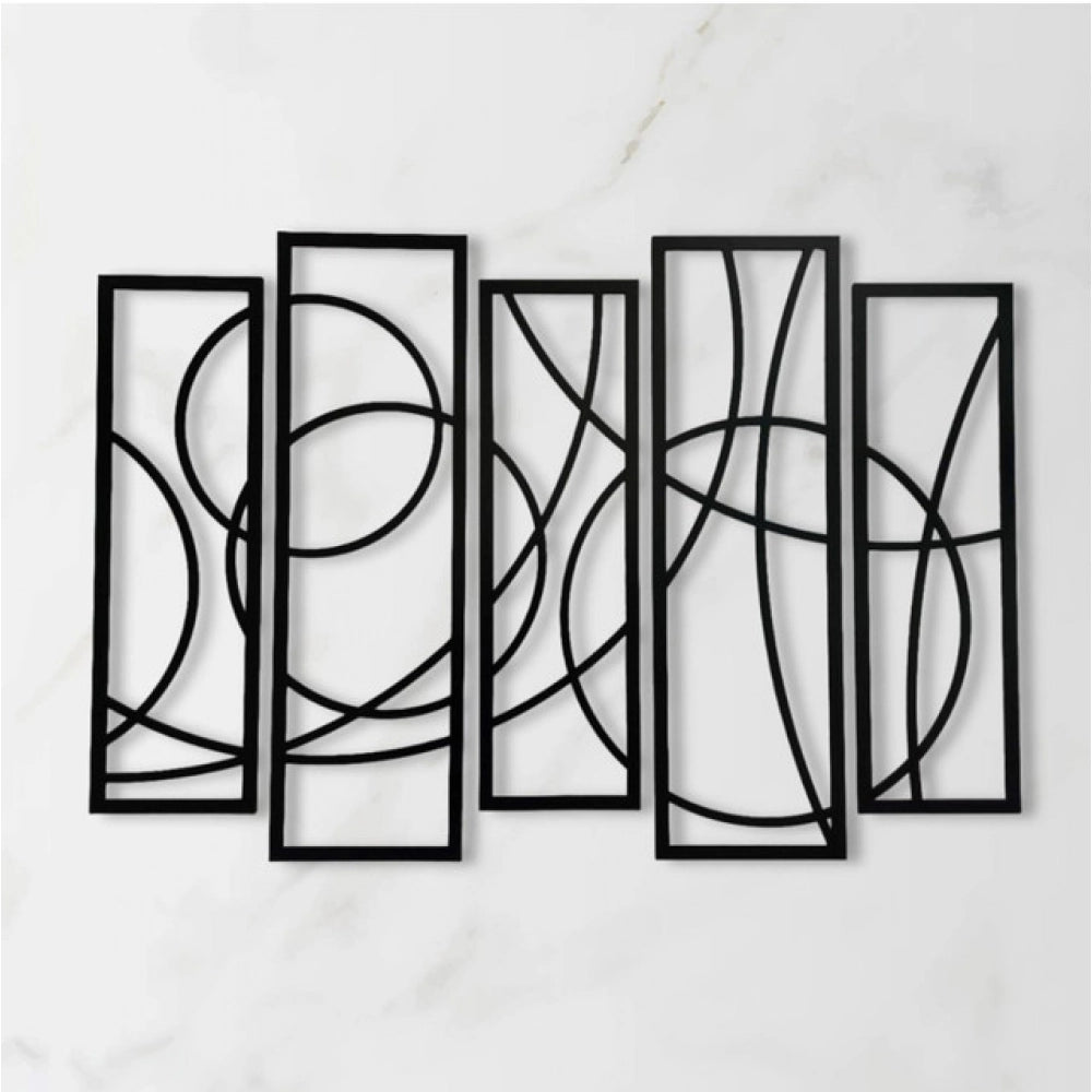 Wooden 5-Piece Wall Art Panel Frame – Elegant Black Abstract D