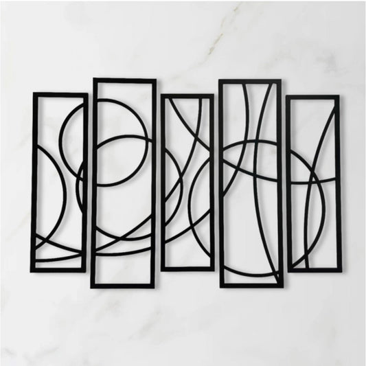 Wooden 5-Piece Wall Art Panel Frame – Elegant Black Abstract D
