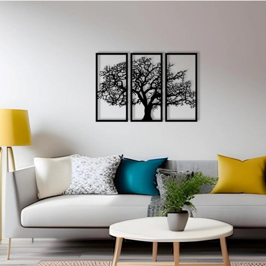Wooden 3 Pieces Tree Wall Art Panel Frame For Home Decor
