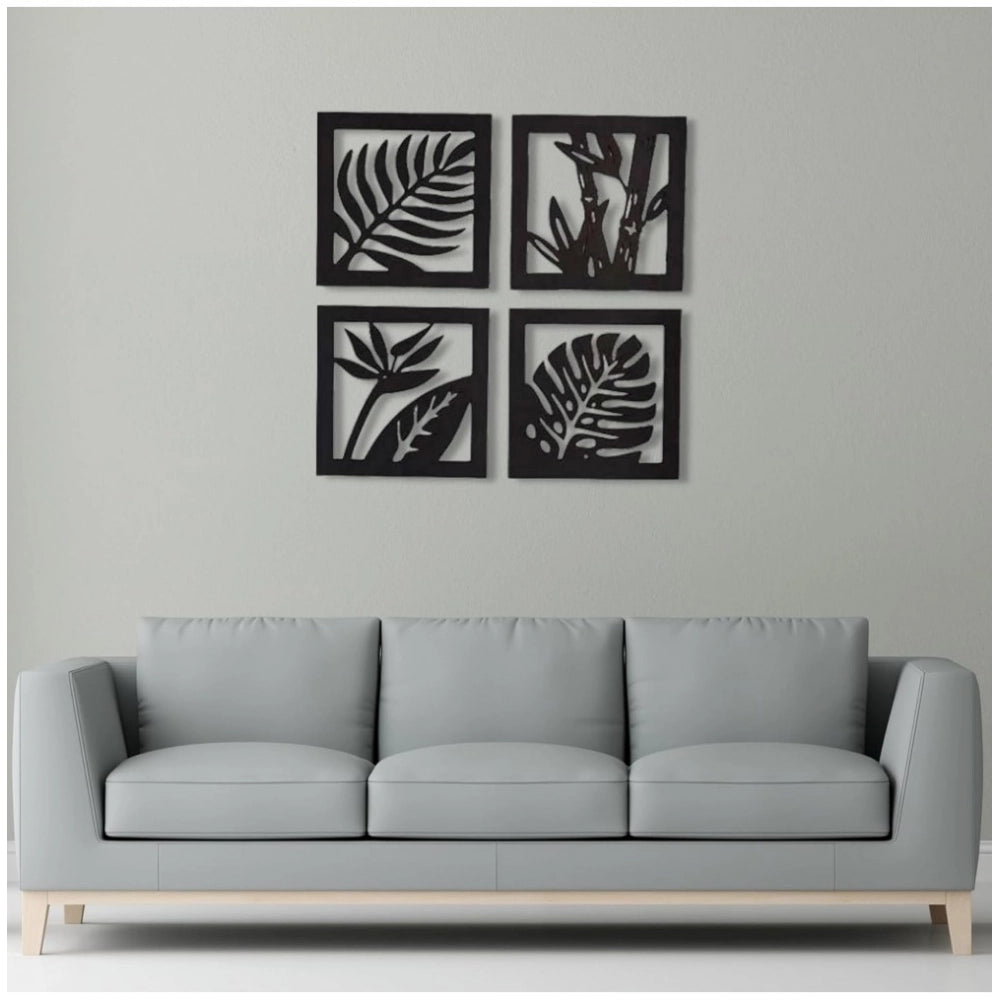 7 Decore Wooden 4 Pieces Square Tree Leaf Wall Art Panel Frame