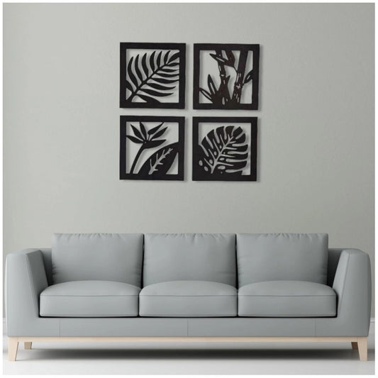 7 Decore Wooden 4 Pieces Square Tree Leaf Wall Art Panel Frame