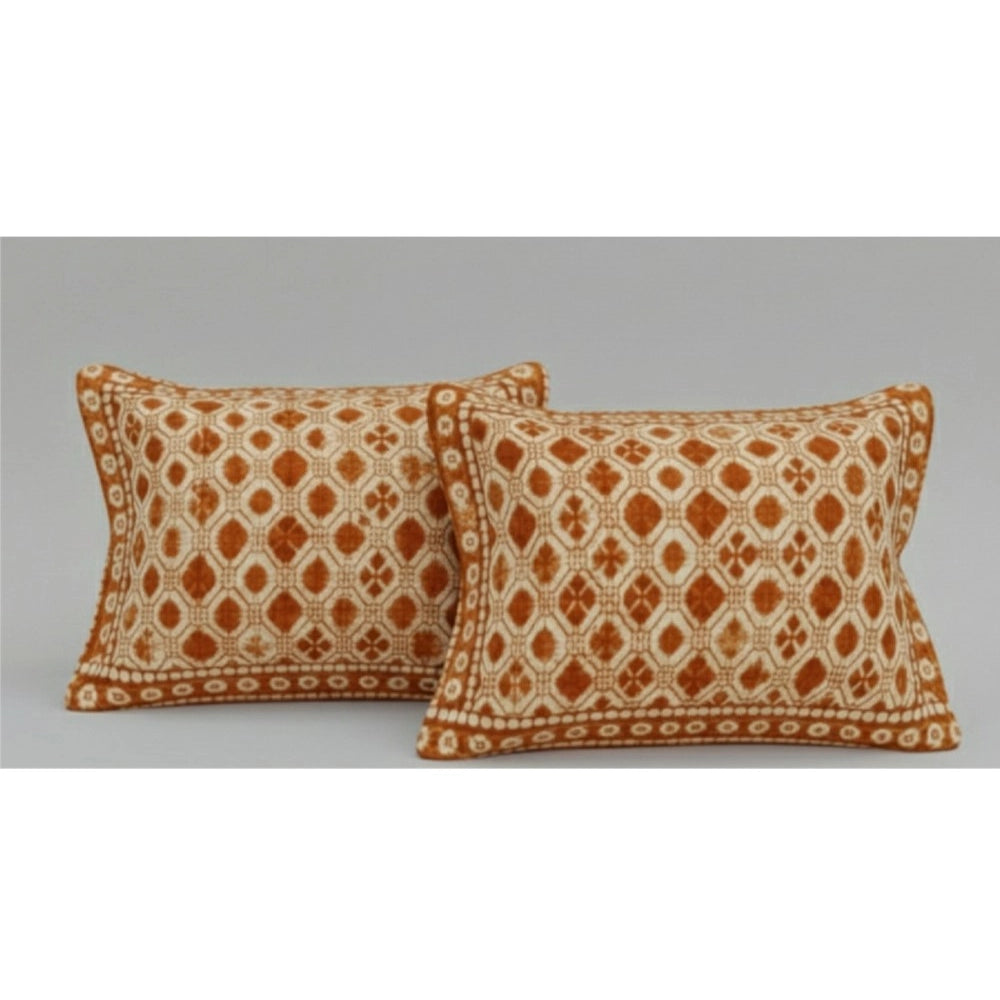 Fleece Geometric Double Polar Warm Bedsheet with 2 Pillow Cover (Orange)